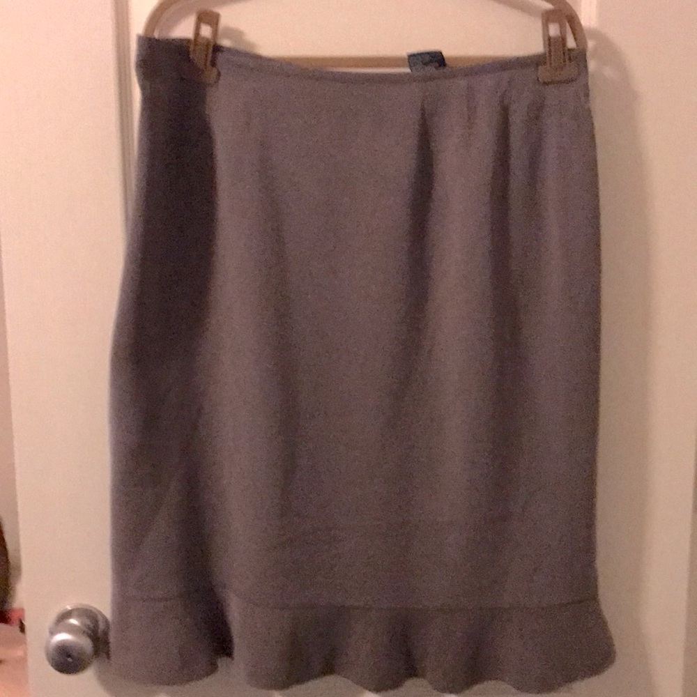 KASPER SKIRT, Size #16, Color Tan, Fully Lined, Ruffle at bottom of skirt.